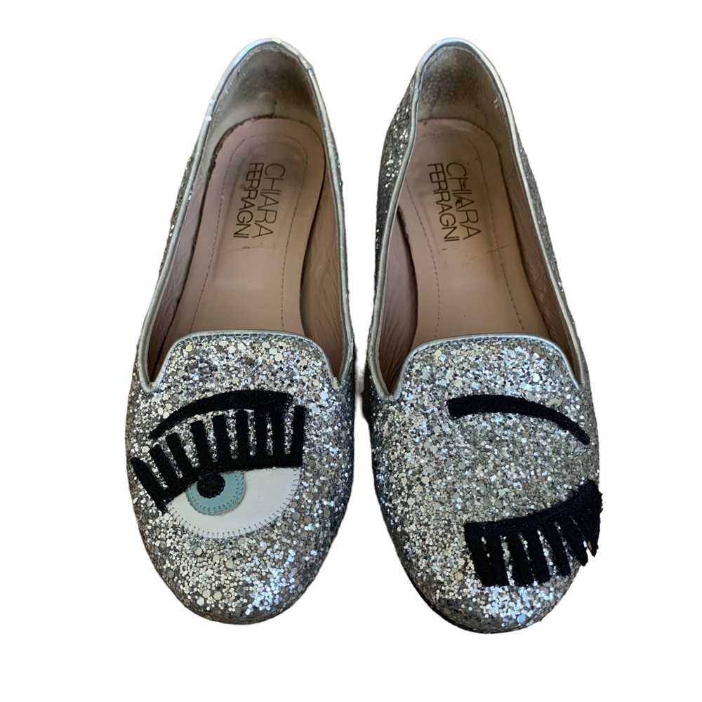 Chiara Ferragni Silver Glitter 'Flirting' Flats sz 35